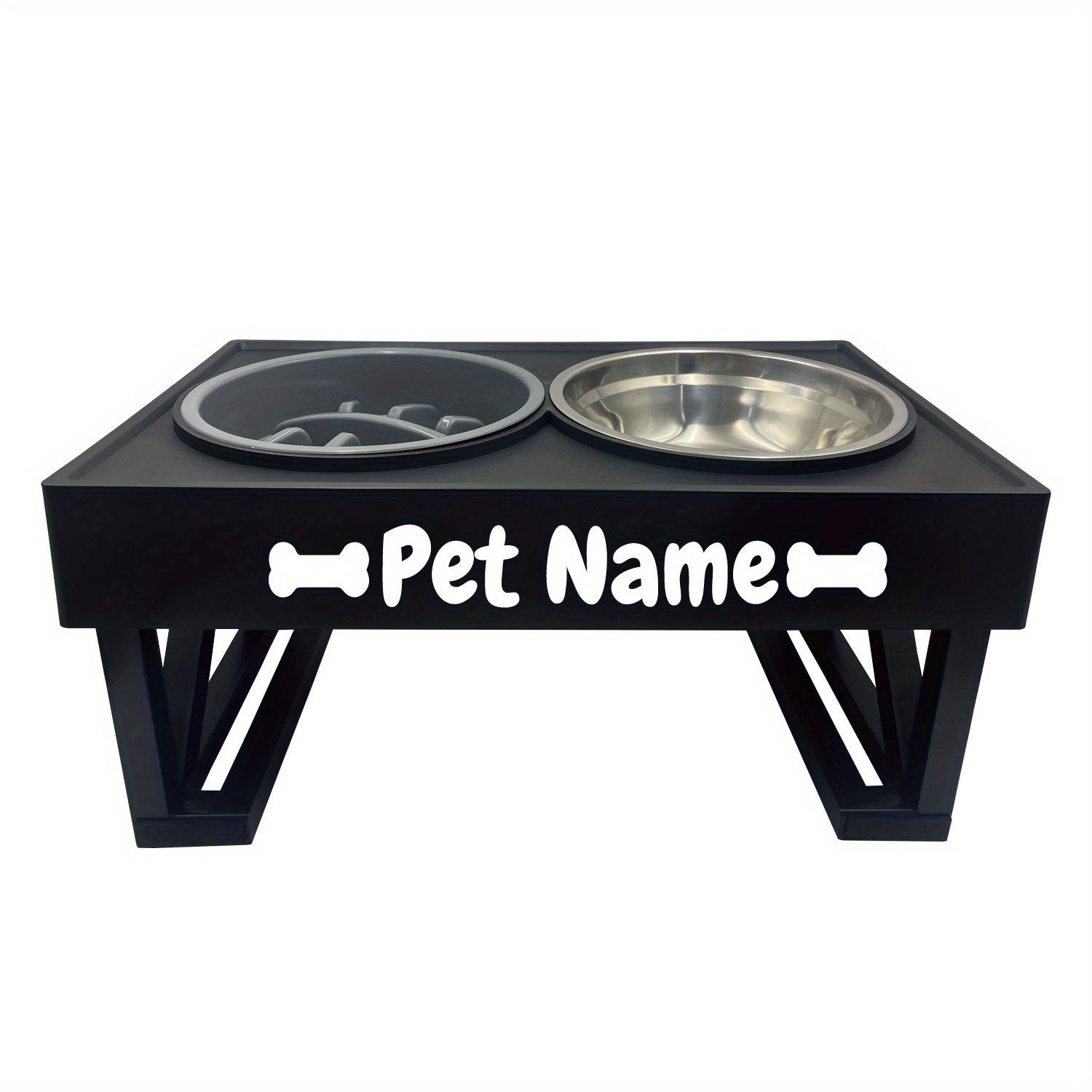 Personalize Raised Dog Bowl Stainless Steel + Slow Feeder Dog Bowl Height-Adjustable Double Dog Food