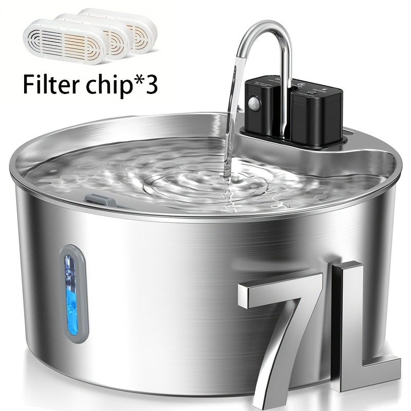 1.85gal Wireless Cat Water Fountain | Battery-Powered Stainless Steel Pet Water Fountain