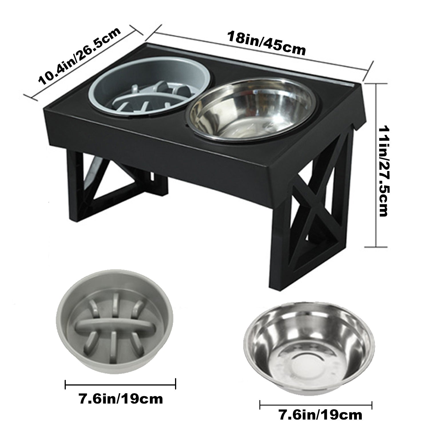 Personalize Raised Dog Bowl Stainless Steel + Slow Feeder Dog Bowl Height-Adjustable Double Dog Food