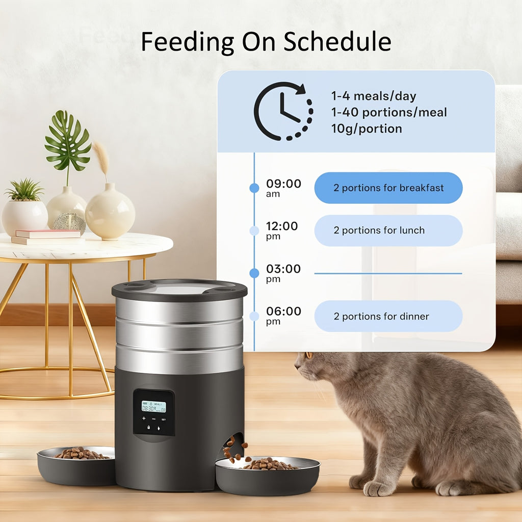 4.5L Stainless Steel Double Pet Automatic Feeder • Large Capacity, Multi-Pet Suitable • USB Powered