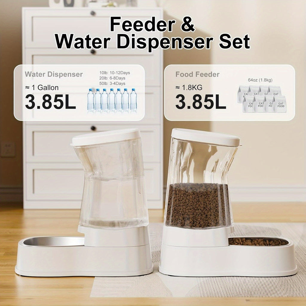 Dogs Feeder&Water Dispenser, Gravity-Fed Automatic, Each 1Gallon Large Capacity