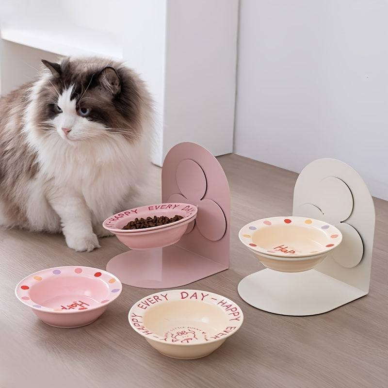 Customizable Pet Name and Blessing Ceramic Cat Bowl Set with Magnetic Iron Stand