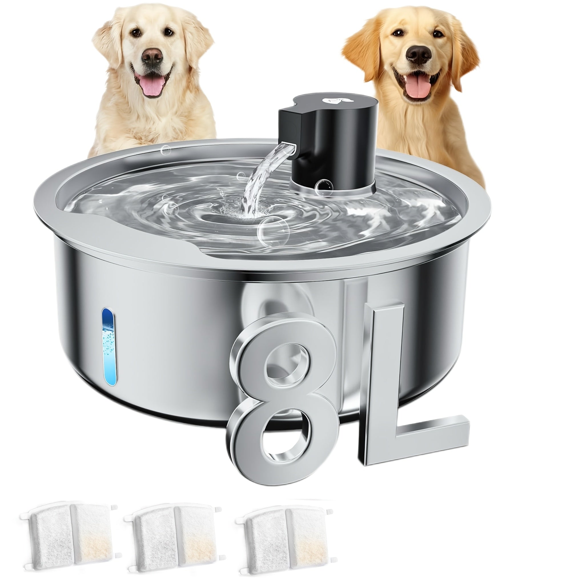 8L\u002F272oz Stainless Steel Pet Water Dispenser | Includes 3