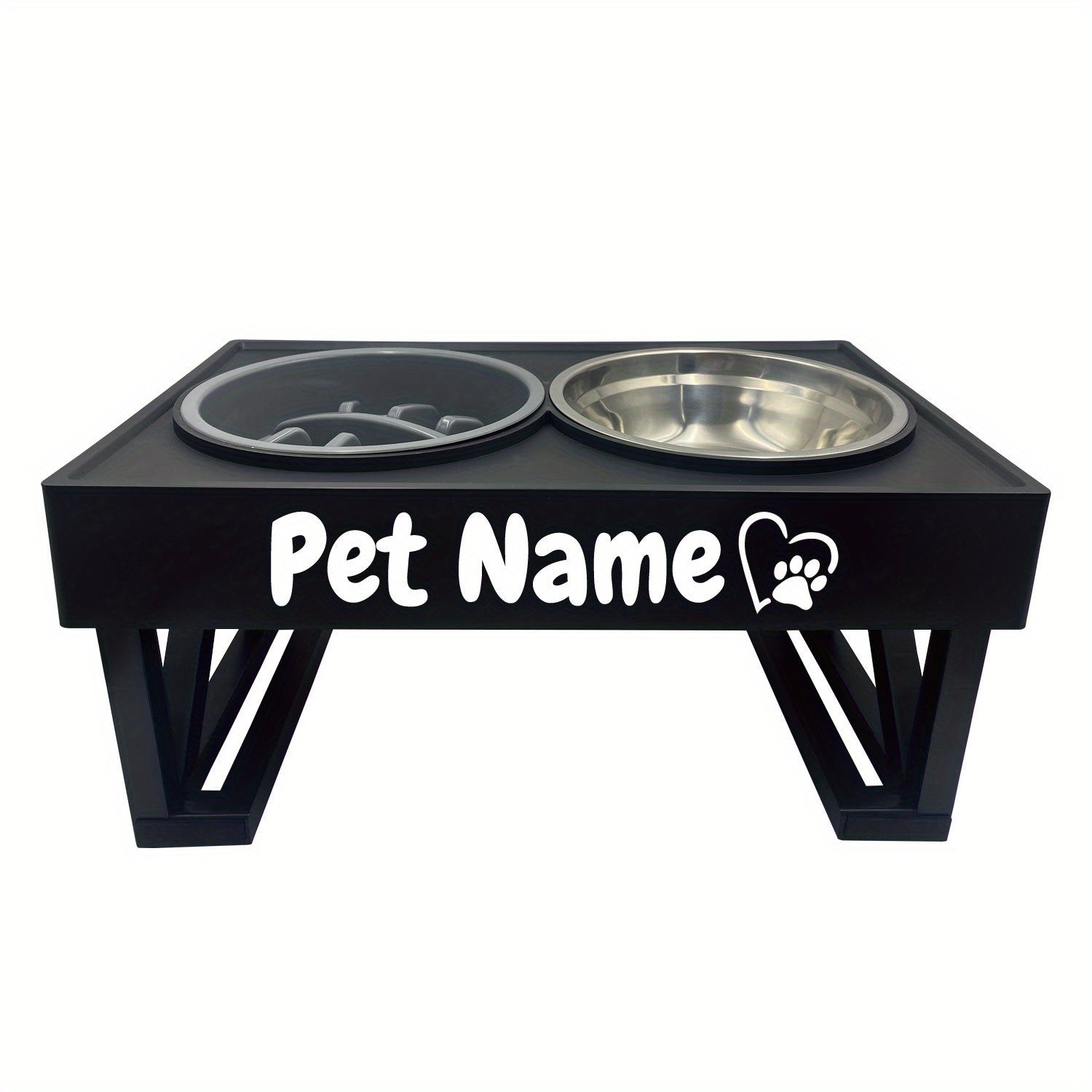 Personalize Raised Dog Bowl Stainless Steel + Slow Feeder Dog Bowl Height-Adjustable Double Dog Food