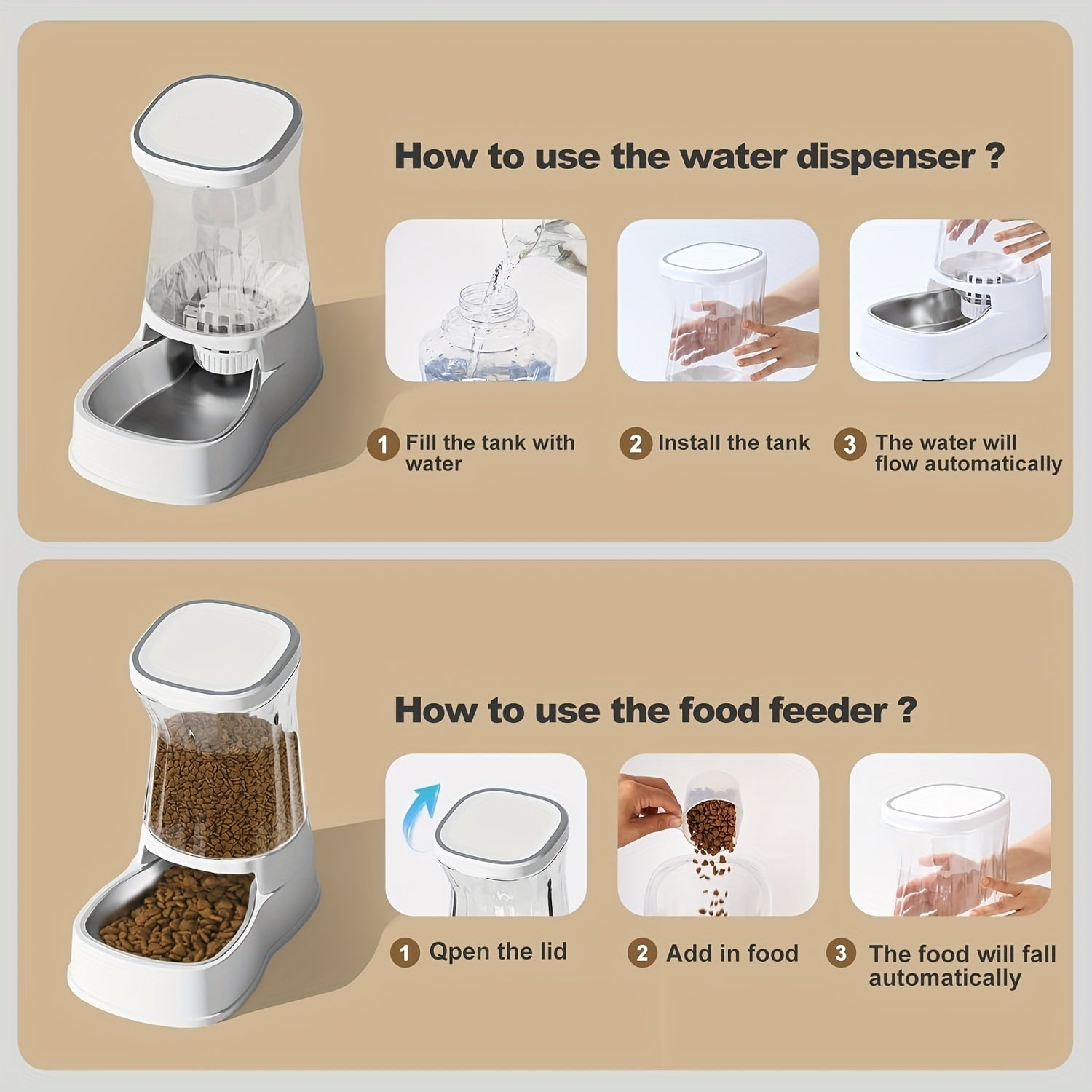 Dogs Feeder&Water Dispenser, Gravity-Fed Automatic, Each 1Gallon Large Capacity