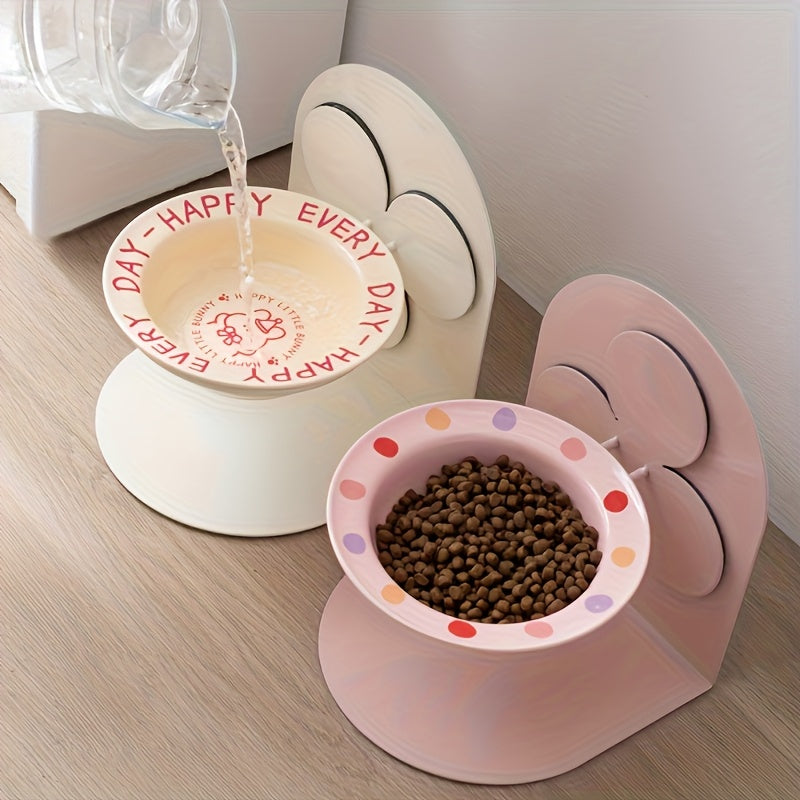 Customizable Pet Name and Blessing Ceramic Cat Bowl Set with Magnetic Iron Stand