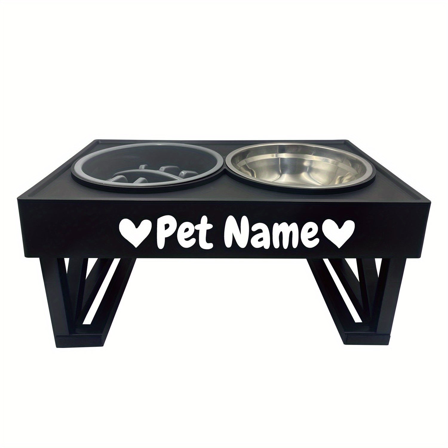Personalize Raised Dog Bowl Stainless Steel + Slow Feeder Dog Bowl Height-Adjustable Double Dog Food