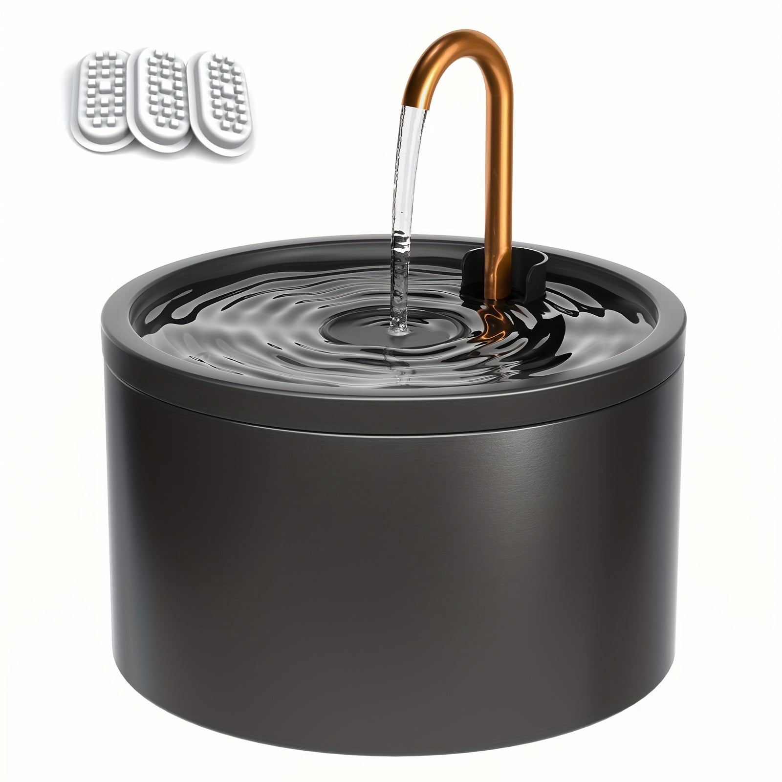 Black Ceramic Cat Water Dispenser, 2.1L + 3 Filter Cartridges + 2 Square  Filters