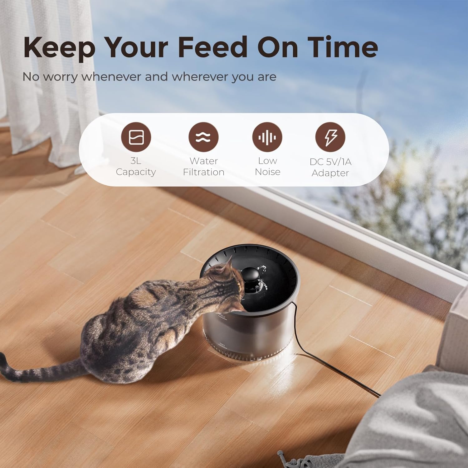 Automatic Cat Feeder and Water Fountain, Timed Pet Dry Food Dispenser, Programmable Portion Control