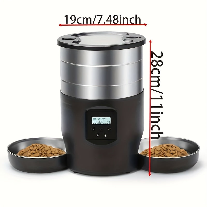 4.5L Stainless Steel Double Pet Automatic Feeder • Large Capacity, Multi-Pet Suitable • USB Powered