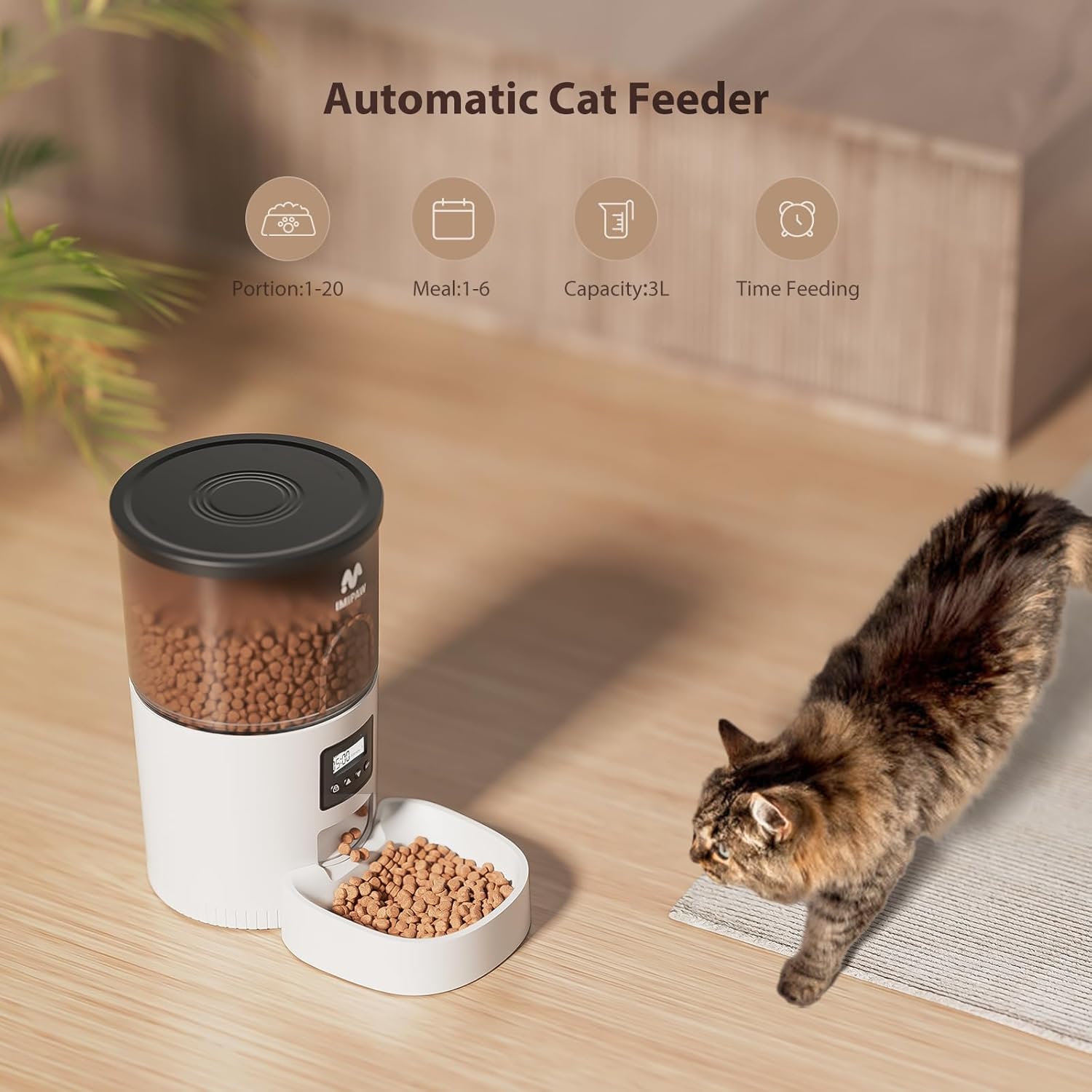 Automatic Cat Feeder and Water Fountain, Timed Pet Dry Food Dispenser, Programmable Portion Control