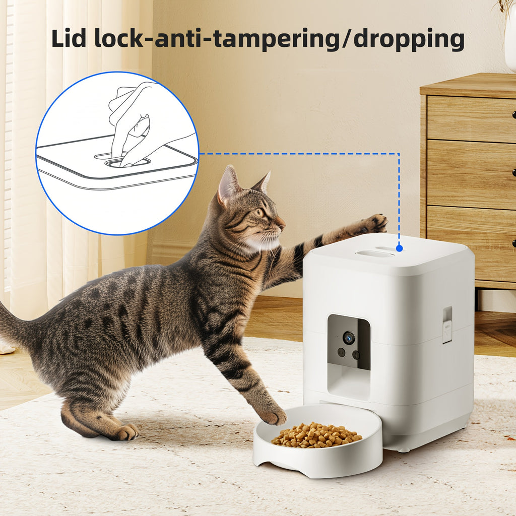 Smart Pet Feeder with a Camera, Featuring an App-Controlled Feeding System for Pets, Remote Operation