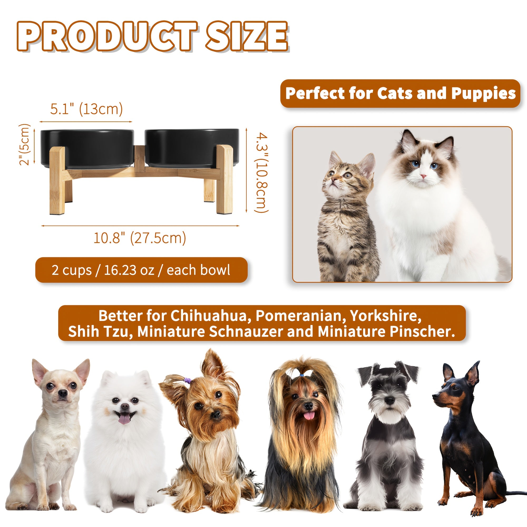 Elevated Ceramic Dog Bowl Set - Raised Feeding Bowls with Non-Slip Bamboo Stand - Double Dog Feeding Bowls