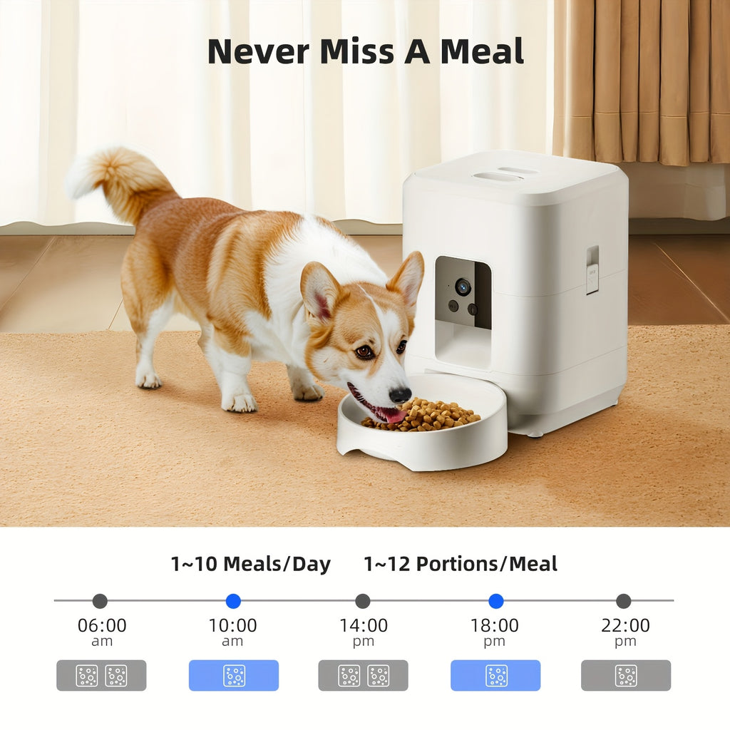 Smart Pet Feeder with a Camera, Featuring an App-Controlled Feeding System for Pets, Remote Operation