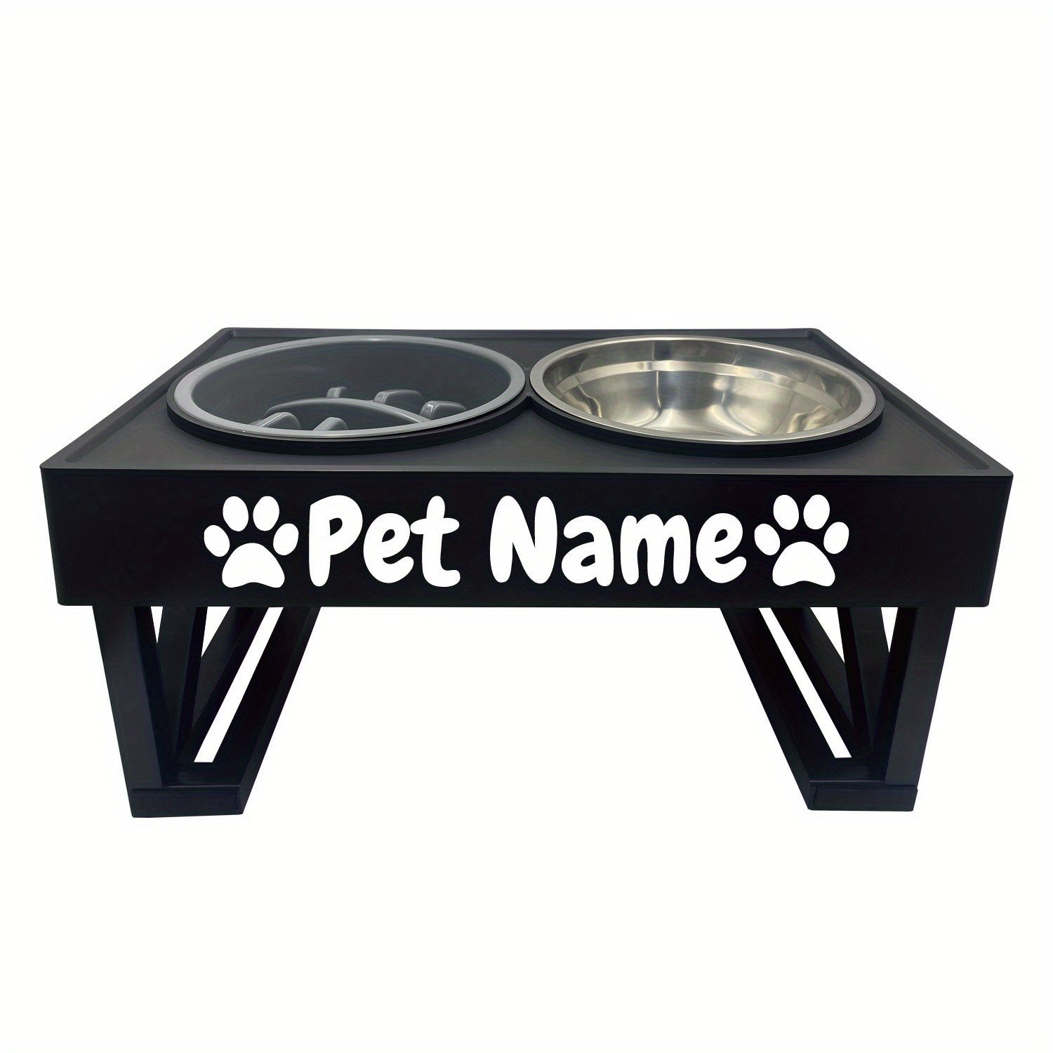 Personalize Raised Dog Bowl Stainless Steel + Slow Feeder Dog Bowl Height-Adjustable Double Dog Food