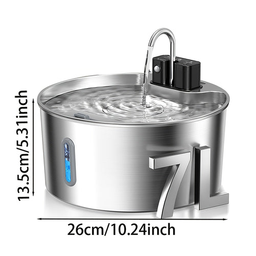 1.85gal Wireless Cat Water Fountain | Battery-Powered Stainless Steel Pet Water Fountain
