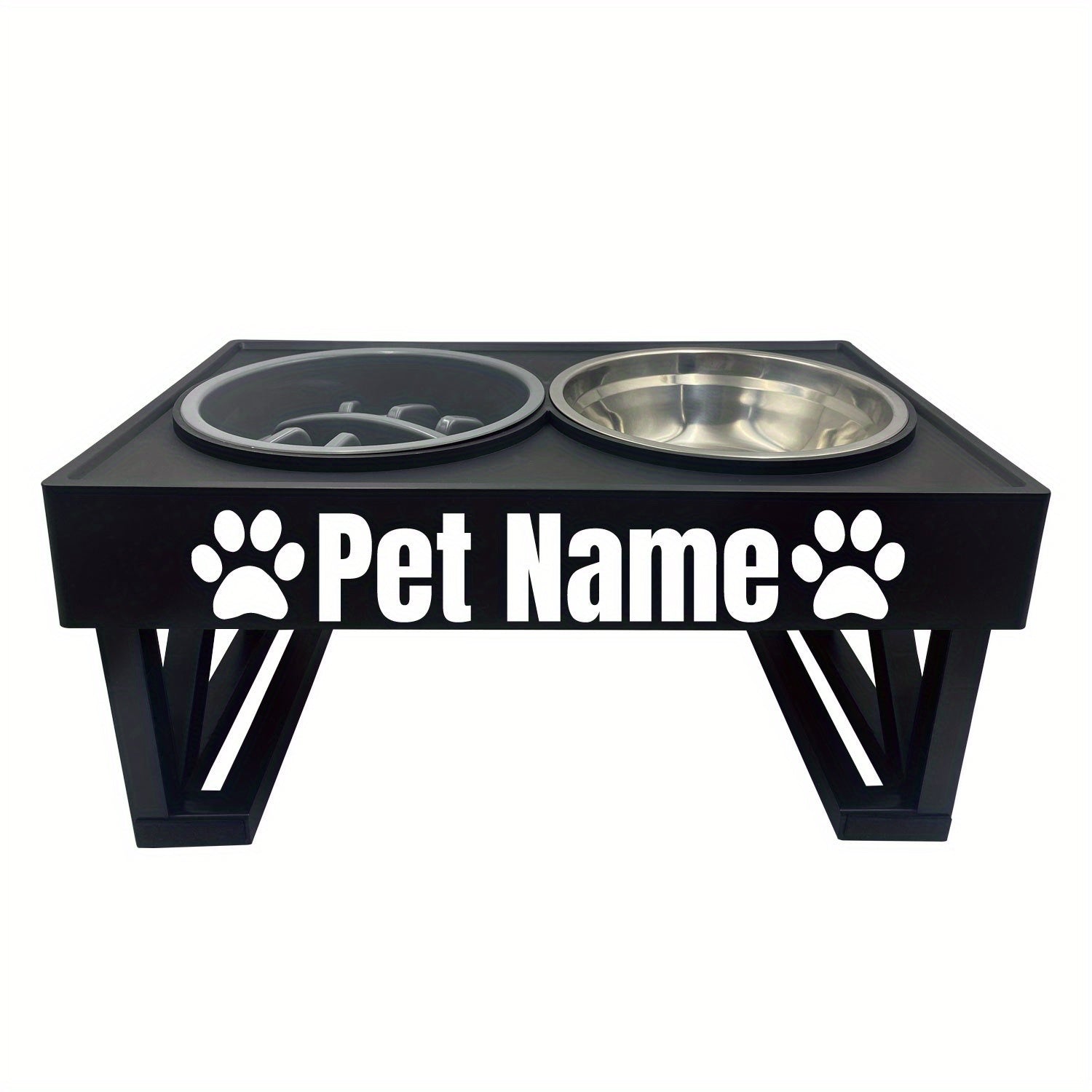Personalize Raised Dog Bowl Stainless Steel + Slow Feeder Dog Bowl Height-Adjustable Double Dog Food