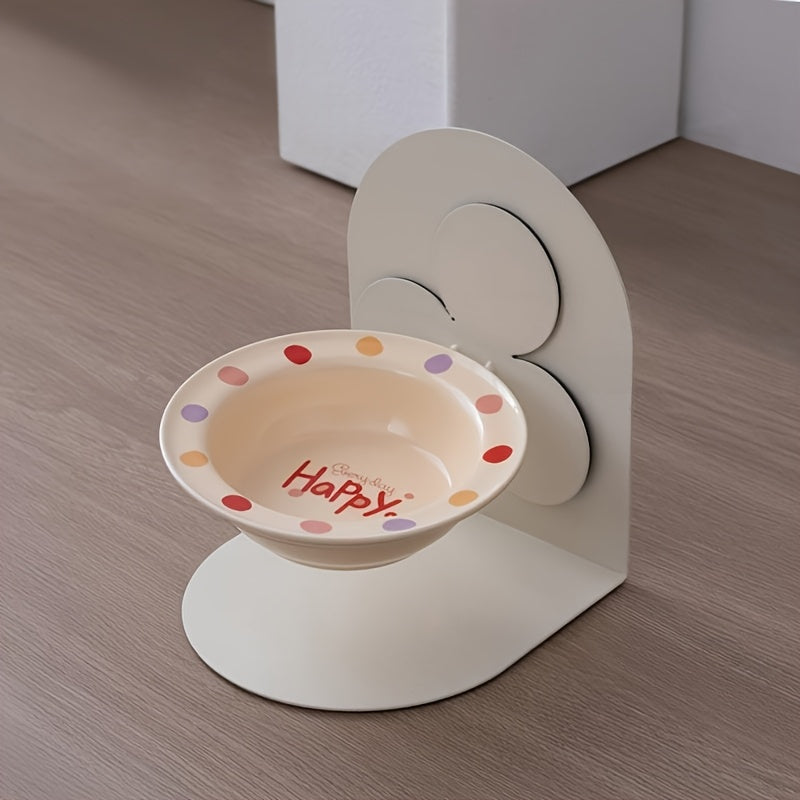 Customizable Pet Name and Blessing Ceramic Cat Bowl Set with Magnetic Iron Stand