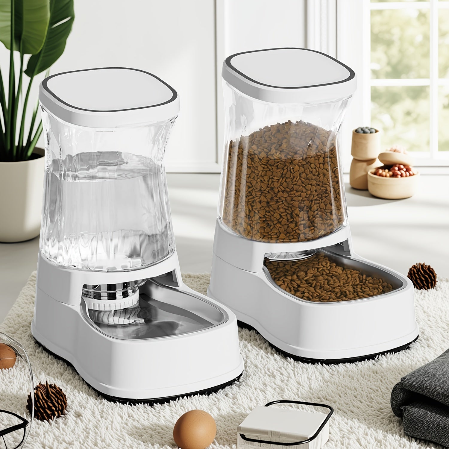 Dogs Feeder&Water Dispenser, Gravity-Fed Automatic, Each 1Gallon Large Capacity