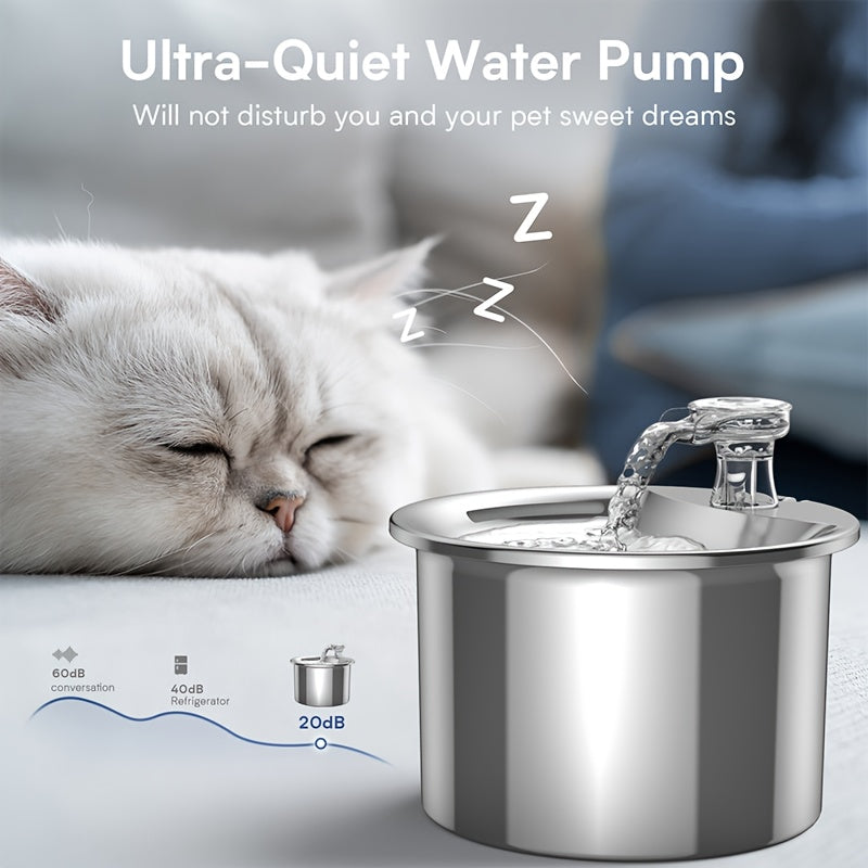 2L Stainless Steel Smart Water Dispenser for Pets • Automatic Water Feeder for Cats And Dogs • Without Battery