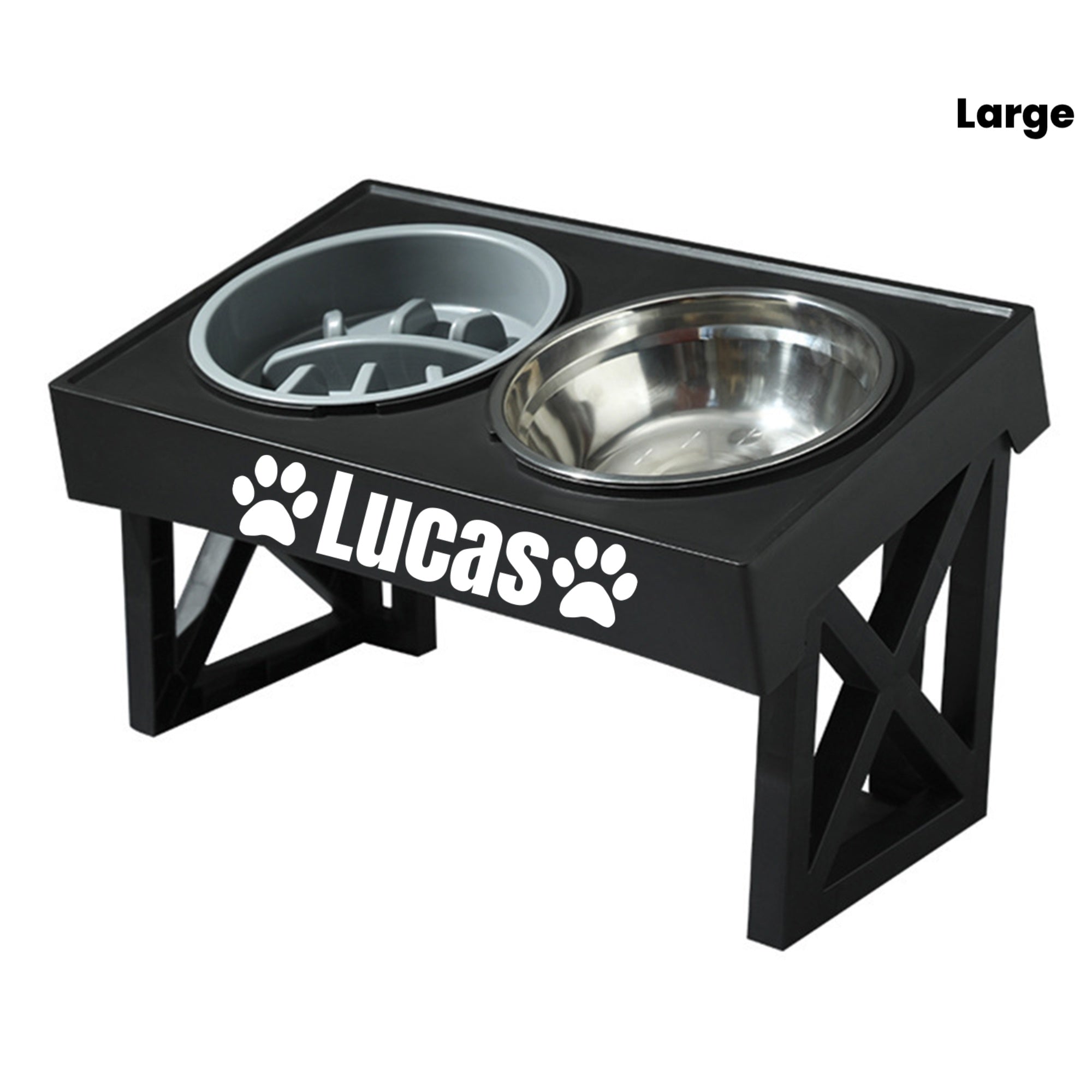 Personalize Raised Dog Bowl Stainless Steel + Slow Feeder Dog Bowl Height-Adjustable Double Dog Food