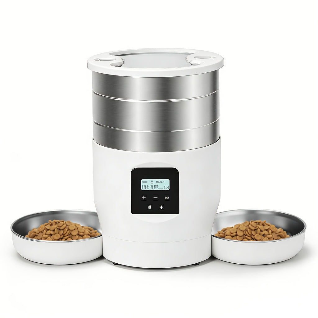 4.5L Stainless Steel Double Pet Automatic Feeder • Large Capacity, Multi-Pet Suitable • USB Powered