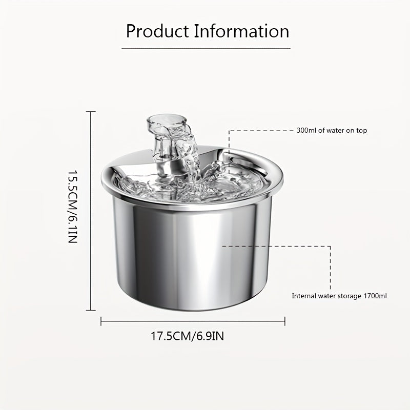 2L Stainless Steel Smart Water Dispenser for Pets • Automatic Water Feeder for Cats And Dogs • Without Battery