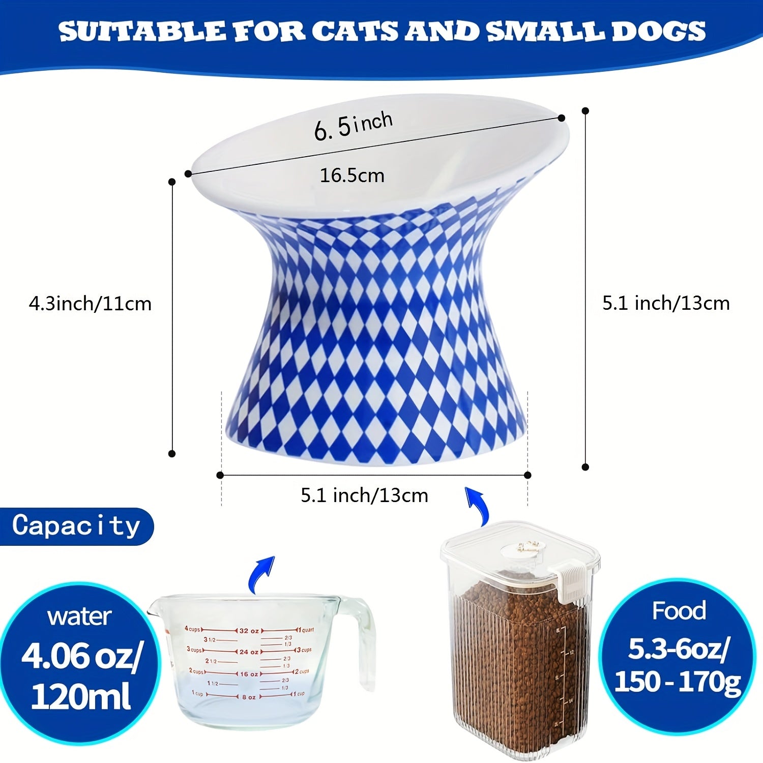 Elevated Cat Bowl, Ceramic Inclined Pet Food Bowl Water Bowl, Cat Feeder Bowl, Reduces Neck Strain