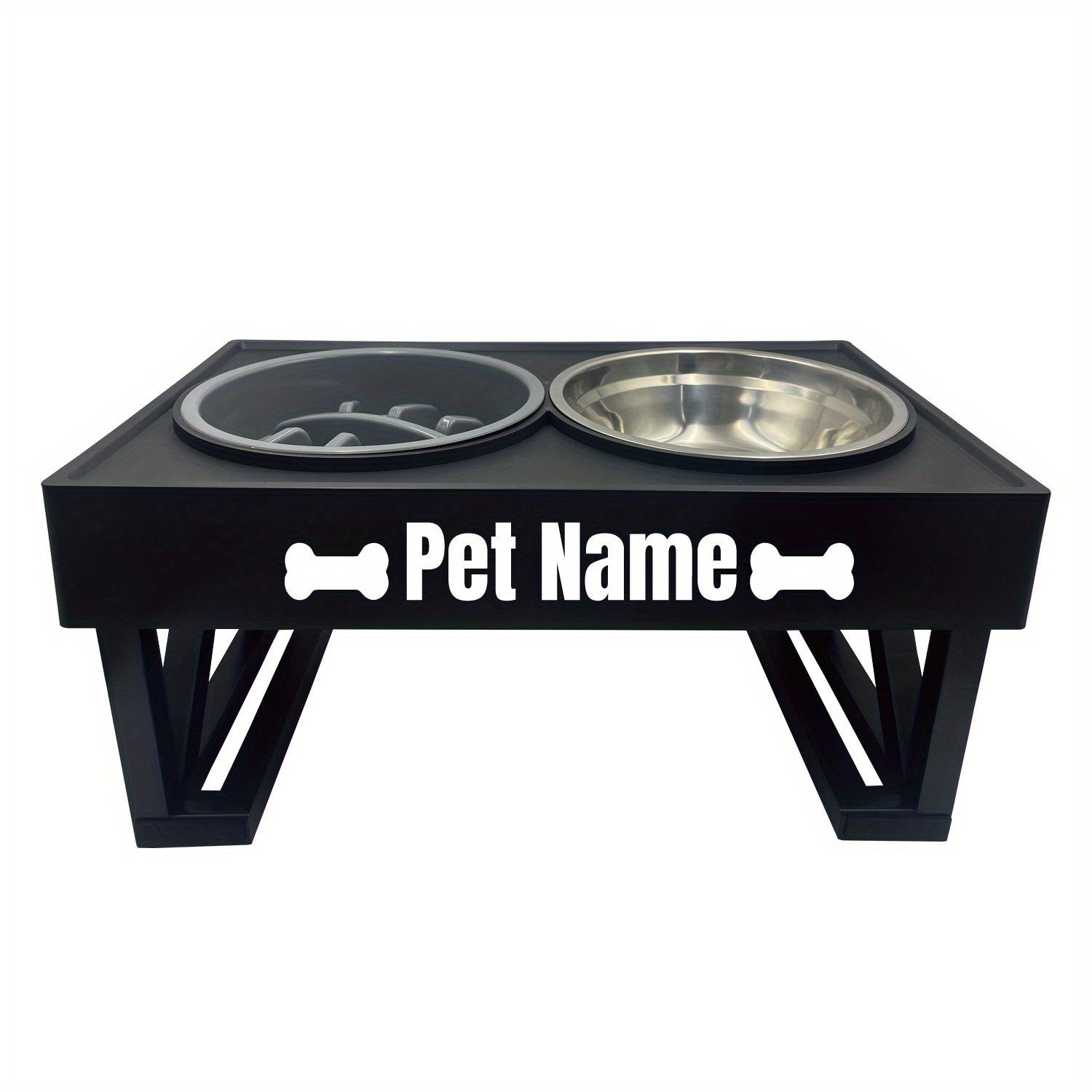 Personalize Raised Dog Bowl Stainless Steel + Slow Feeder Dog Bowl Height-Adjustable Double Dog Food
