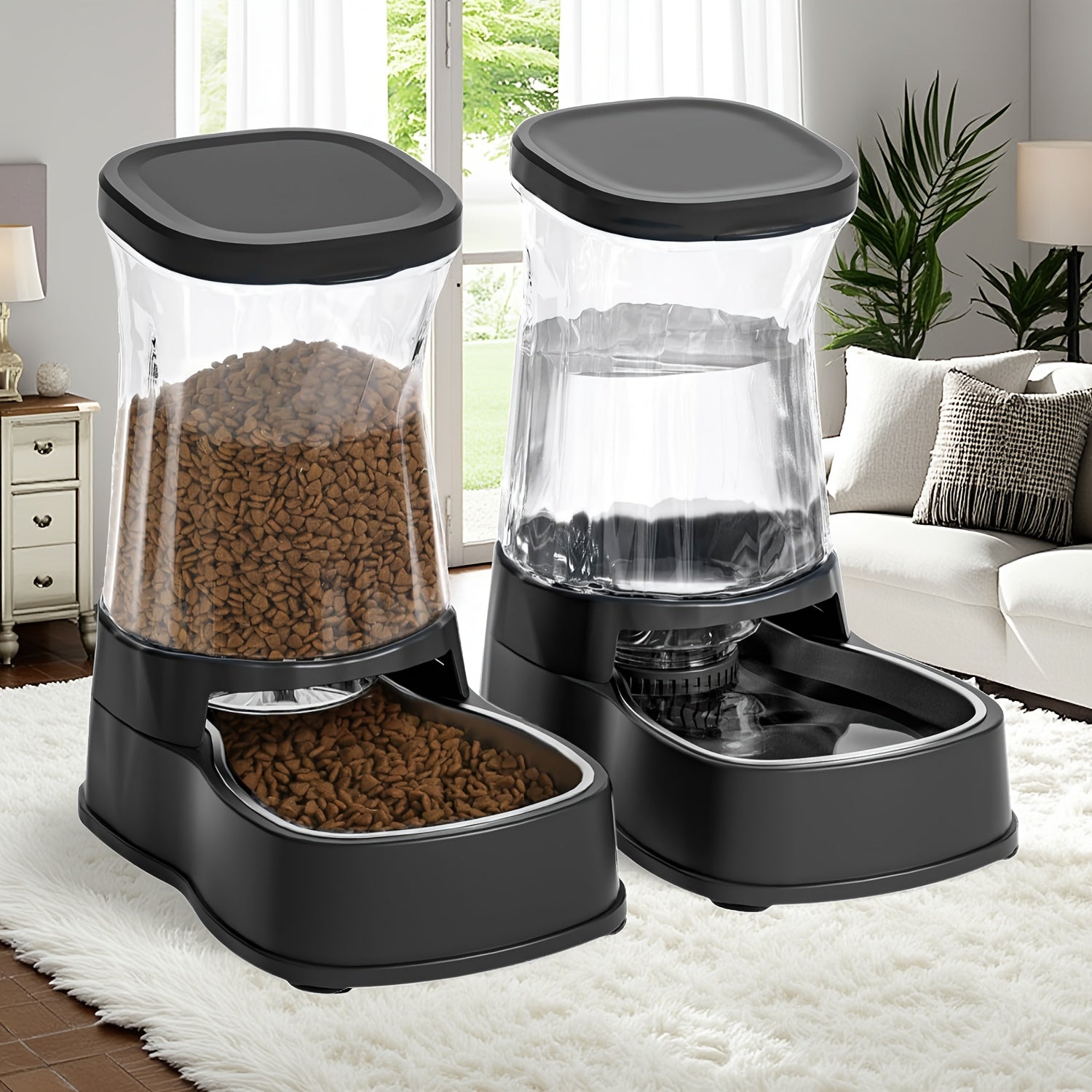 Dogs Feeder&Water Dispenser, Gravity-Fed Automatic, Each 1Gallon Large Capacity