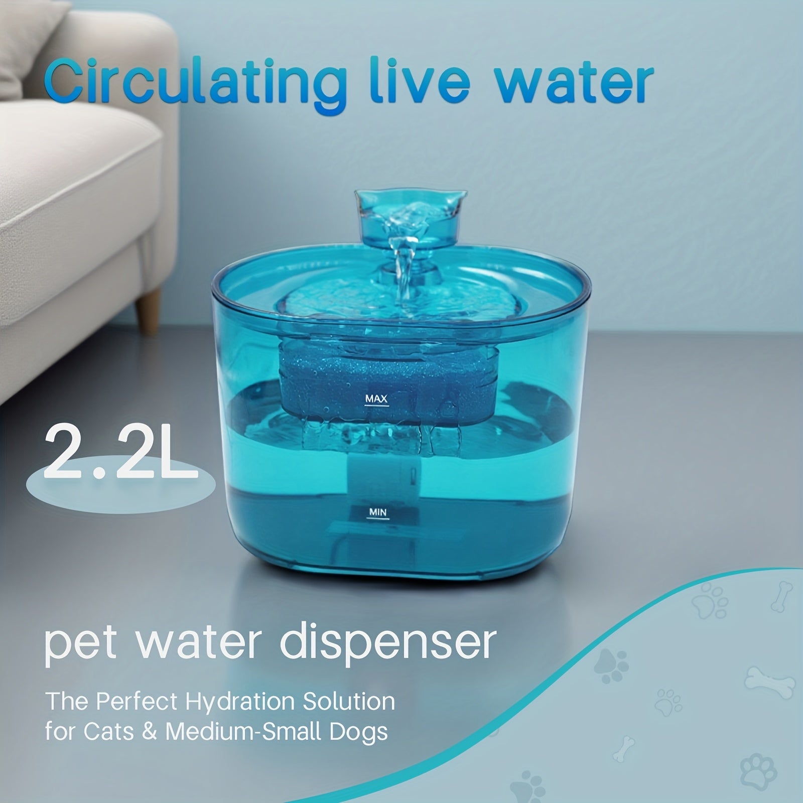 Automatic Pet Fountain 2.2L Automatic Pet Water Fountain | 74.39oz Cat Dog Bowl