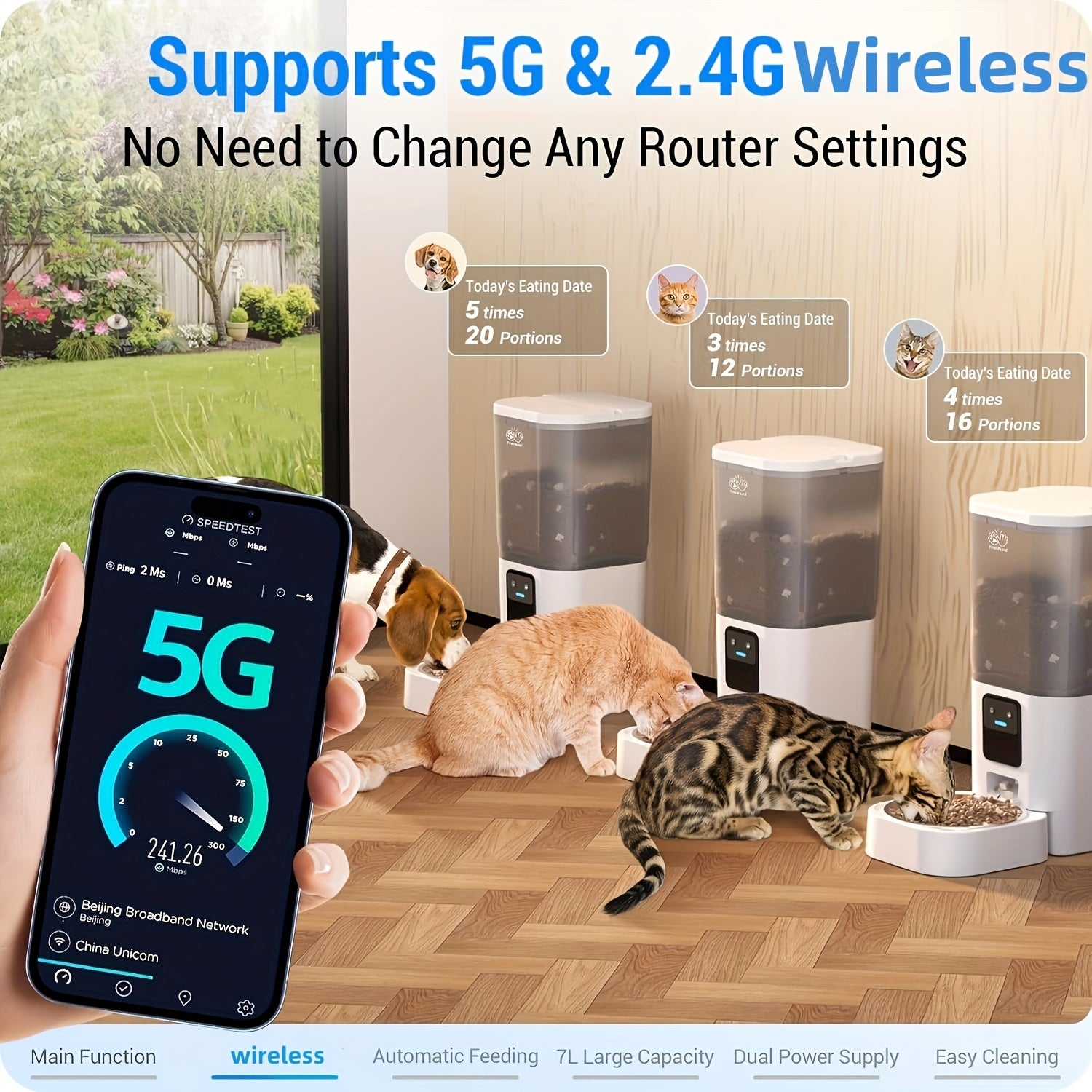 Automatic Cat Feeder, 5G WiFi support: Automatic Dog Feeder Large Breed with 1.85gal Dog Food Storage Container