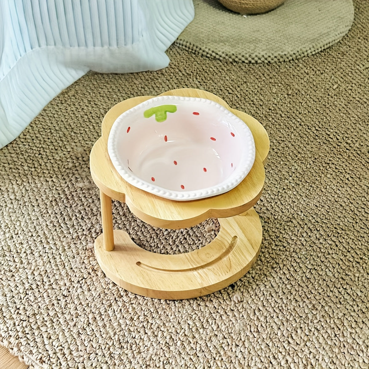 Pastel Ceramic Pet Bowl with Wooden Stand, Floral Elevated Cat  Dog Dish