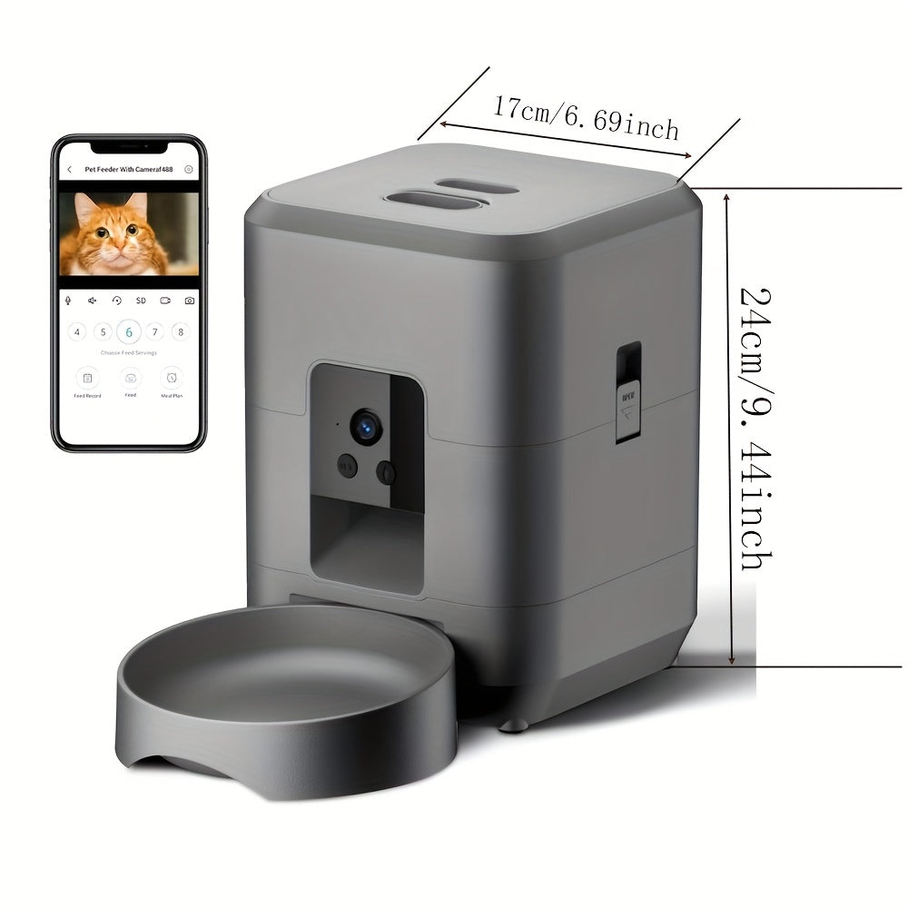 Smart Pet Feeder with a Camera, Featuring an App-Controlled Feeding System for Pets, Remote Operation