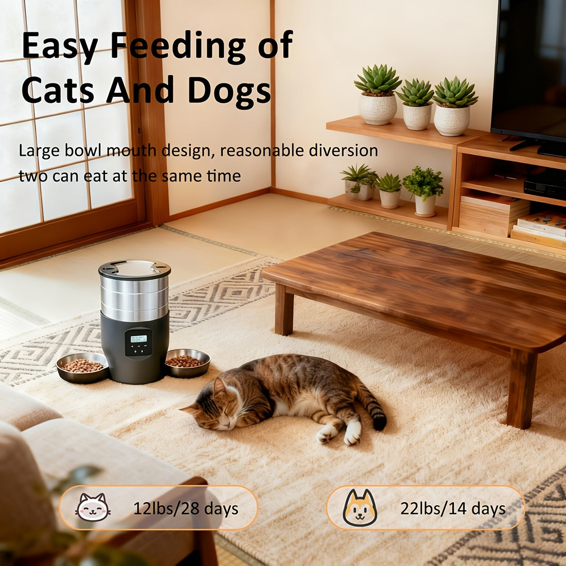 4.5L Stainless Steel Double Pet Automatic Feeder • Large Capacity, Multi-Pet Suitable • USB Powered