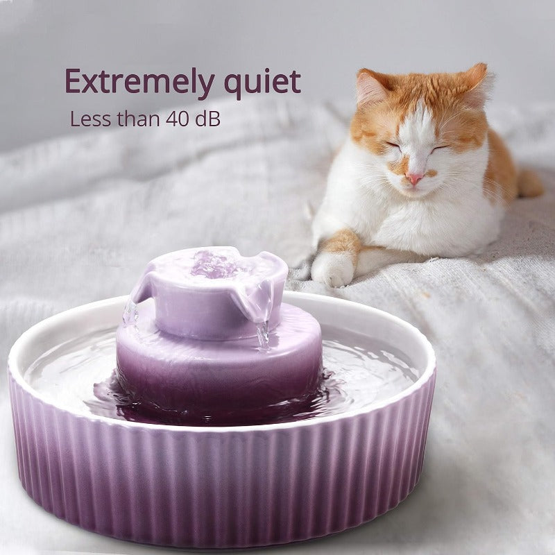 Ceramic Cat Water Fountain 2.1L\u002F71oz (Purple) - 2-in-1 Cupcake  Pet Fountain with Ultra-Quiet Submersible