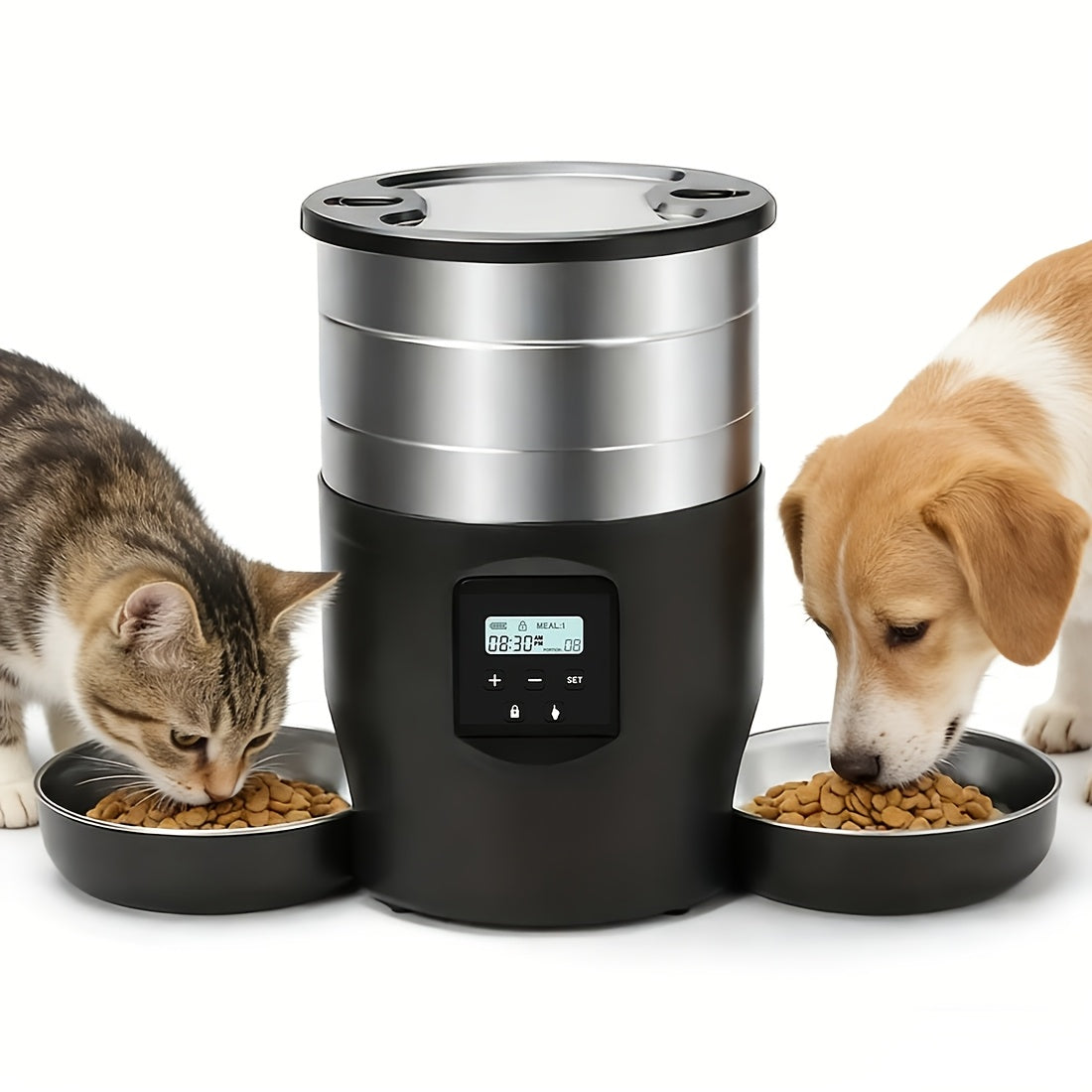4.5L Stainless Steel Double Pet Automatic Feeder • Large Capacity, Multi-Pet Suitable • USB Powered