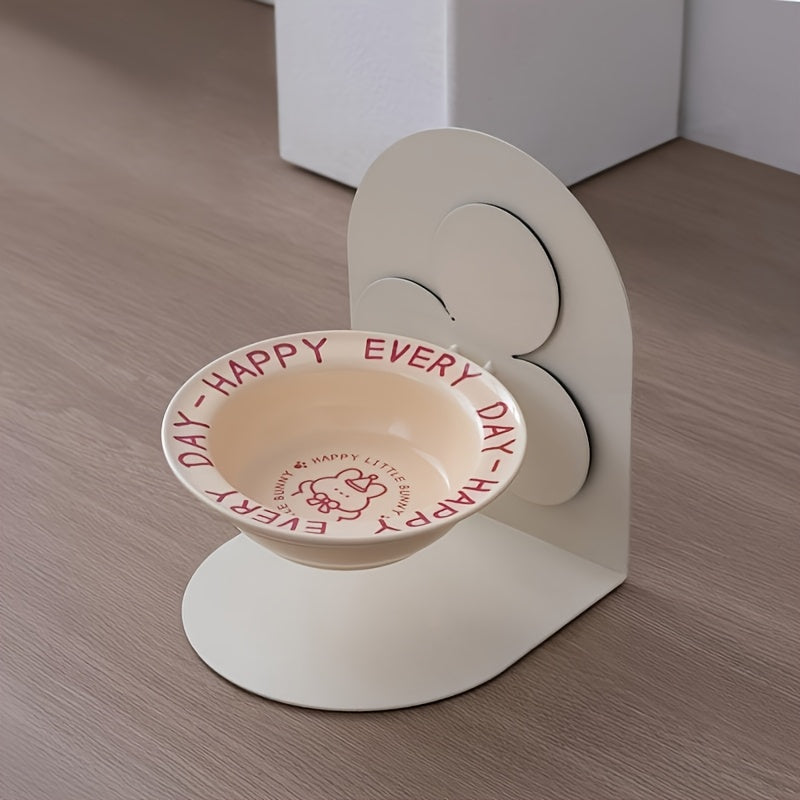 Customizable Pet Name and Blessing Ceramic Cat Bowl Set with Magnetic Iron Stand